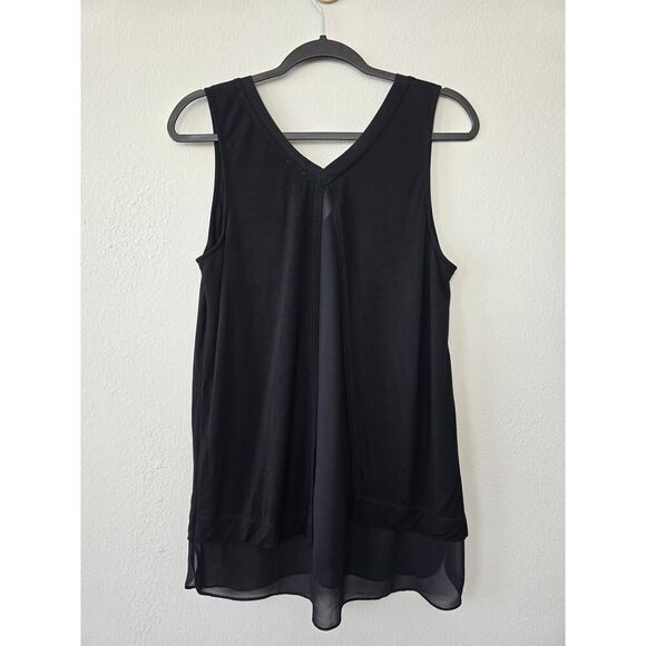Trouvé Black Sleeveless V Neck Tank Top Sheer Hem Layered Size L Essentials - Picture 3 of 7